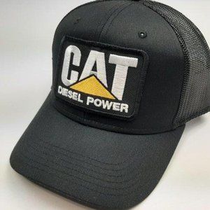 Cat Diesel Hat Embroidered Patch Black Mesh Snapback Low Profile Cap Power Tract